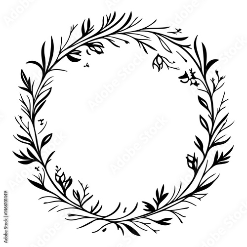Botanical wreath illustration: Elegant floral frame with graceful leaf accents