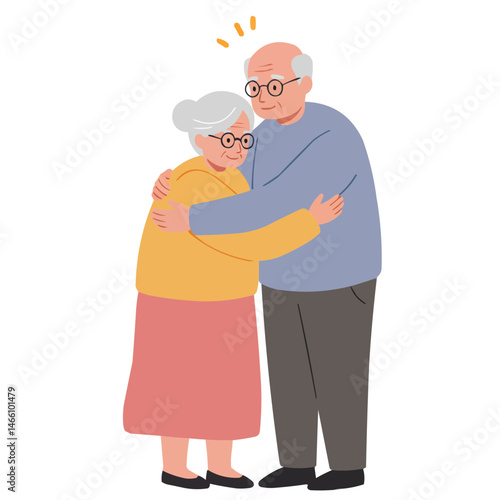 Elderly couple giving hugs - silver-haired pair embracing tenderly, their wrinkled faces glowing with warmth and love, creating touching moment of emotional intimacy.