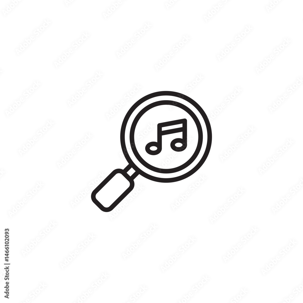 A magnifying glass focused on a musical note, representing music search, finding songs, or exploring audio content. A magnifying glass focused on a musical note, representing music search, finding songs, or exploring audio content.