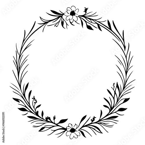 Elegant floral botanical wreath design with delicate blossoms and foliage
