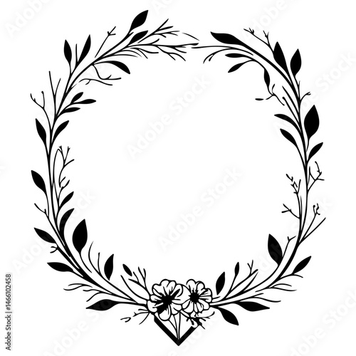 Botanical Circle Frame with Floral Accent for Invitations and Decorations