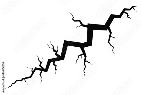 Abstract Black Crack Silhouette on White Background Illustration