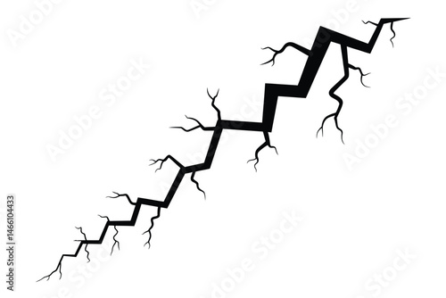 Abstract Black Crack Silhouette on White Background Illustration