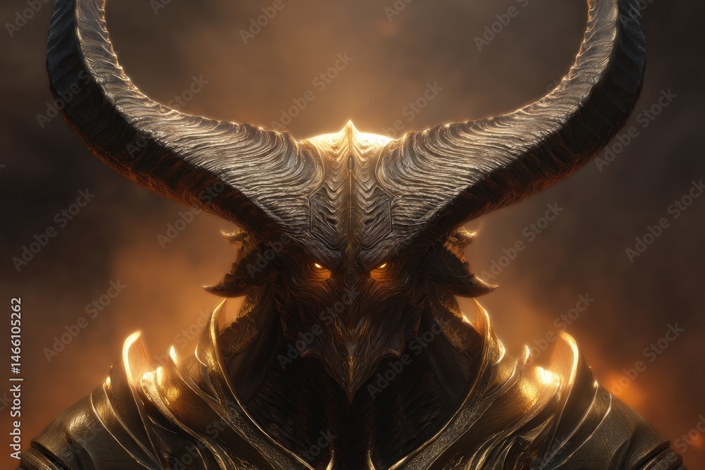 Fierce creature with golden armor and horns.