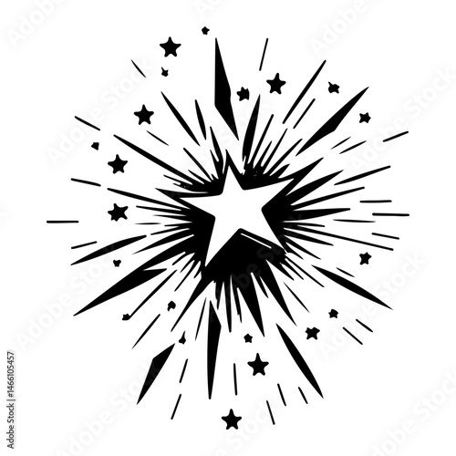 Starry outburst in monochrome, radiating energy with linear explosions effect