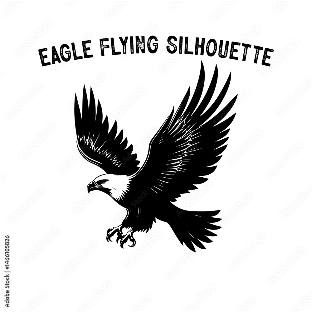 Fototapeta premium Flying Eagle Silhouette Vector on White Background.