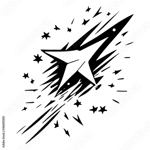 Stylized cosmic entity with astral fragmentation rendered in monochrome art