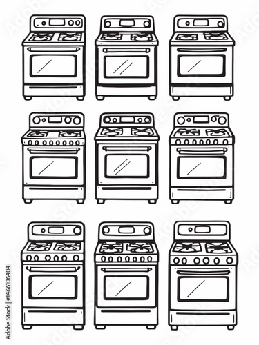 Black Cooking Stove Line Art on White Background.eps