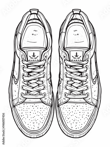 black leather sneaked line art sleek footwear sketch.eps