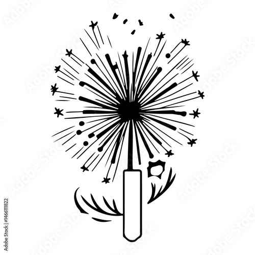 Stylized Dandelion Seed Head Silhouette for Botanical Designs and Decorative Elements