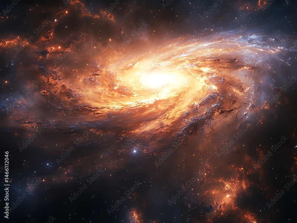 Fototapeta premium 80. A breathtaking depiction of a galaxy in the depths of space, where swirling stars and colorful nebulae create a mesmerizing display. The event horizon of a black hole looms at the center,
