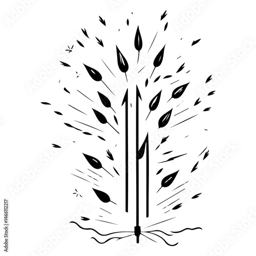 Stylized plant explosion with abstract leaves and dynamic radiating lines design