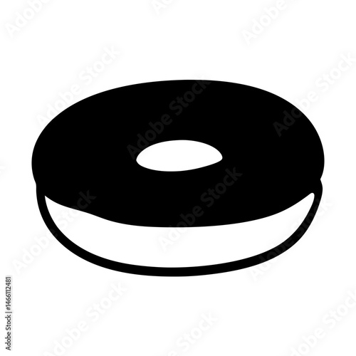 bagel with cream cheese vector silhouette icon, black and white illustration of food.