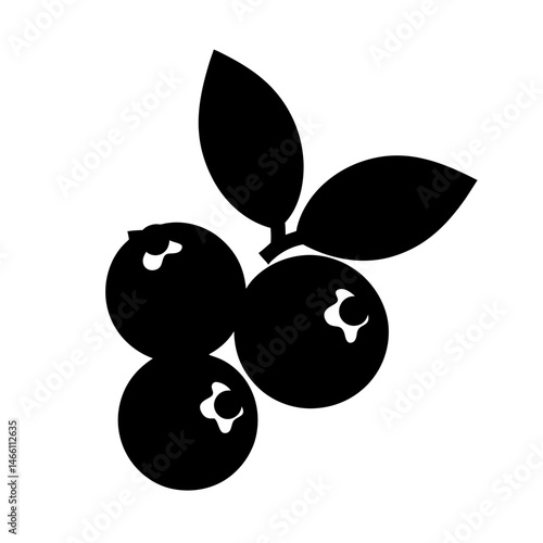 blueberries vector silhouette icon, black and white illustration of food.