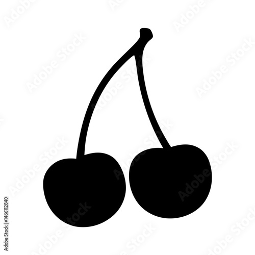 cherries vector silhouette icon, black and white illustration of food.