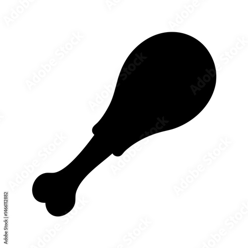 chicken drumstick vector silhouette icon, black and white illustration of food.