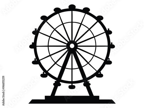 Ferris Wheel with Lots of Cabs silhouette vector, Ferris wheel  silhouette vector isolated icon design