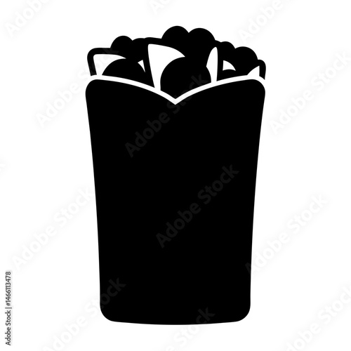 falafel wrap vector silhouette icon, black and white illustration of food.