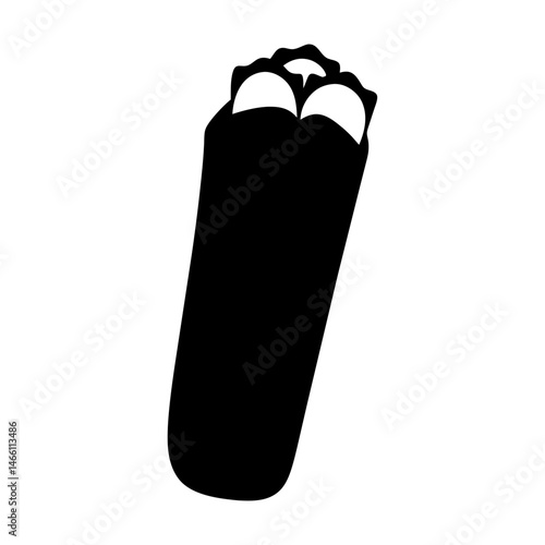 falafel wrap vector silhouette icon, black and white illustration of food.