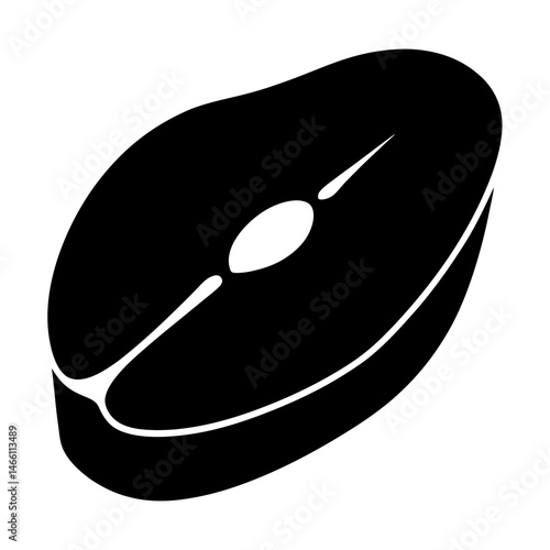 fish fillet vector silhouette icon, black and white illustration of food.