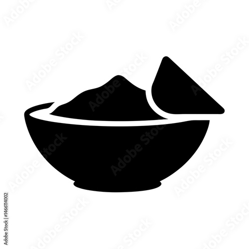 hummus with pita bread vector silhouette icon, black and white illustration of food.