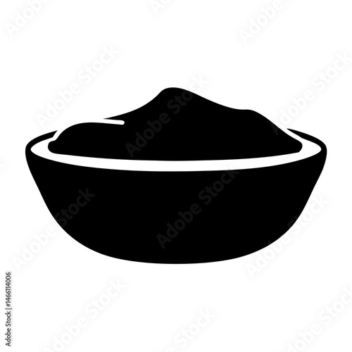 hummus with pita bread vector silhouette icon, black and white illustration of food.