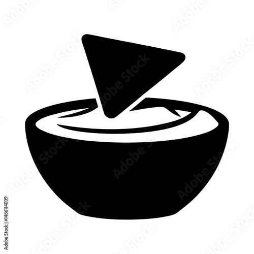 hummus with pita bread vector silhouette icon, black and white illustration of food.