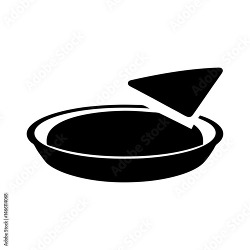 hummus with pita bread vector silhouette icon, black and white illustration of food.