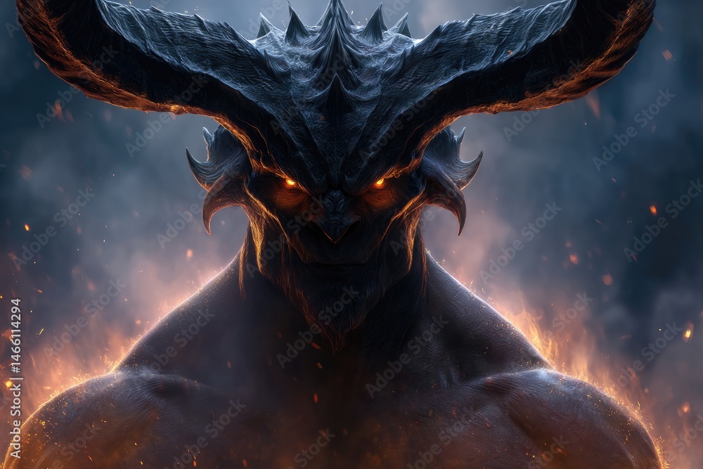 Close-up view of a fierce demonic creature.