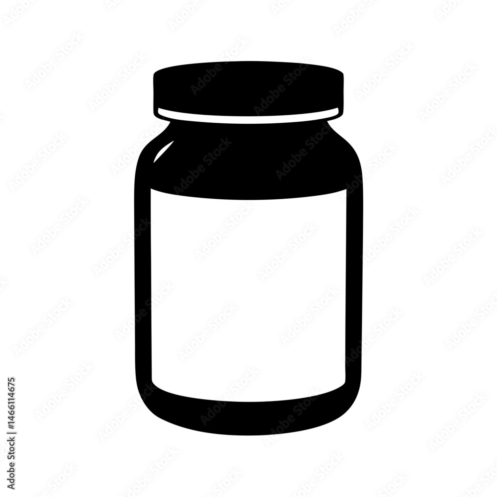 peanut butter jar vector silhouette icon, black and white illustration of food. peanut butter jar vector silhouette icon, black and white illustration of food.