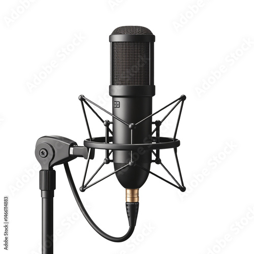 Elegant Microphone on Adjustable Stand Against White Background