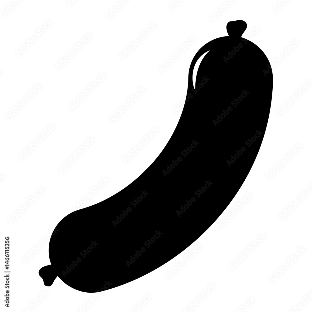 sausage link vector silhouette icon, black and white illustration of food. sausage link vector silhouette icon, black and white illustration of food.