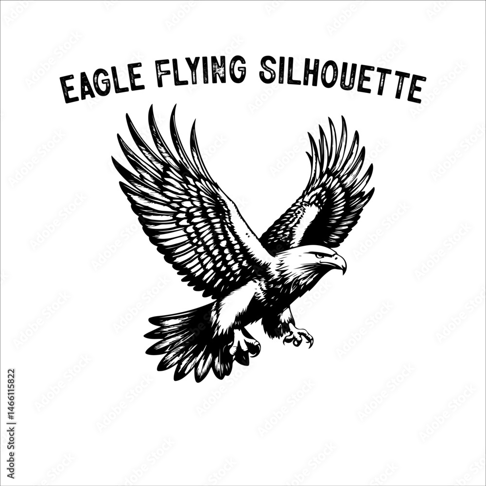 Obraz premium Flying Eagle Silhouette Vector on White Background.
