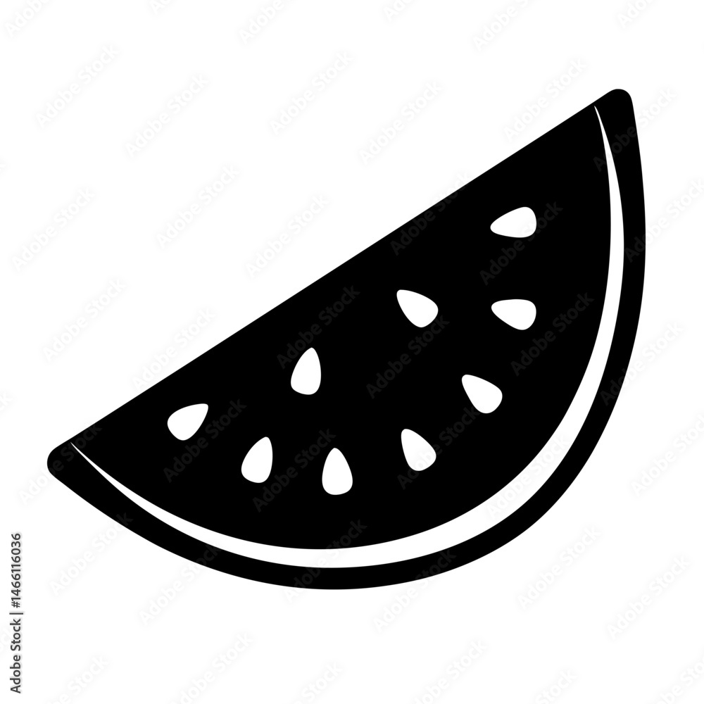 watermelon slice vector silhouette icon, black and white illustration of food. watermelon slice vector silhouette icon, black and white illustration of food.