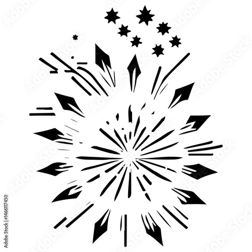 Abstract Burst Design with Stars and Angular Elements in Black and White