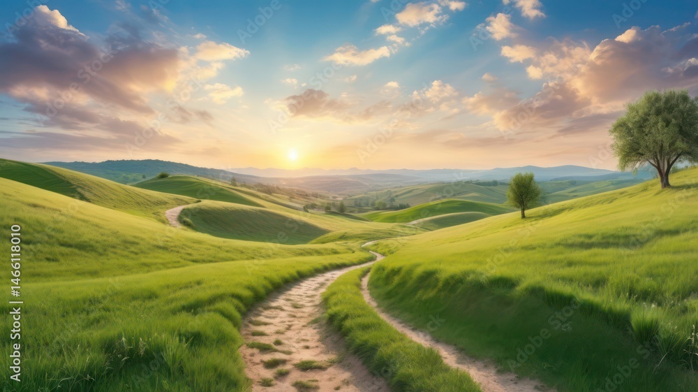 Obraz premium landscape with green field and blue sky