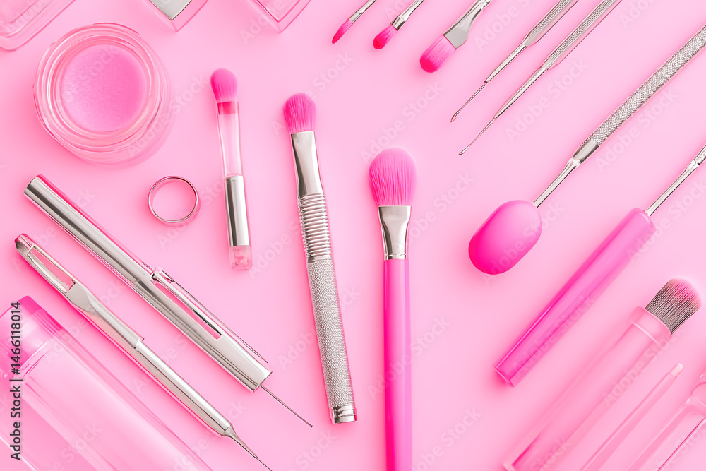 Set of nail tools and equipment on a white background, flat lay, top view, stock photo, simple composition Set of nail tools and equipment on a white background, flat lay, top view, stock photo, simple composition