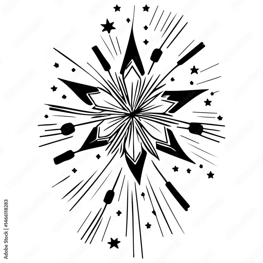 Obraz premium Abstract starburst design with stylized geometric shapes in monochrome brilliance