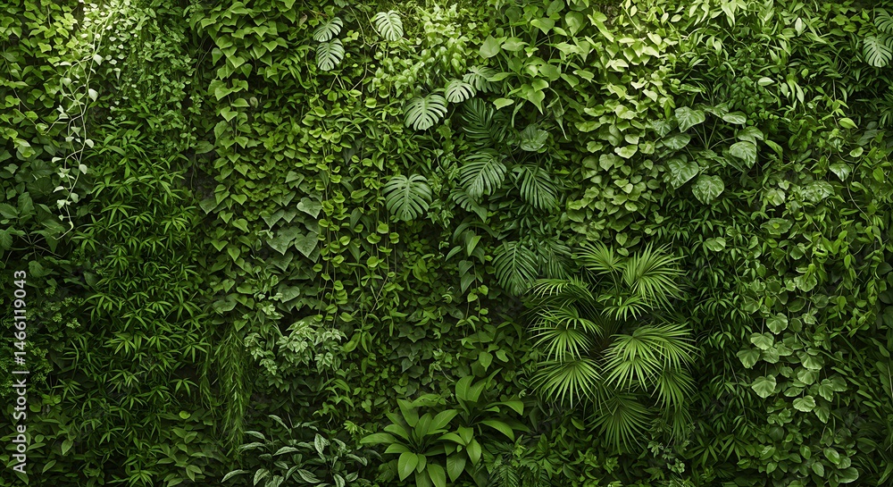 Fototapeta premium Lush vertical garden wall featuring diverse foliage.