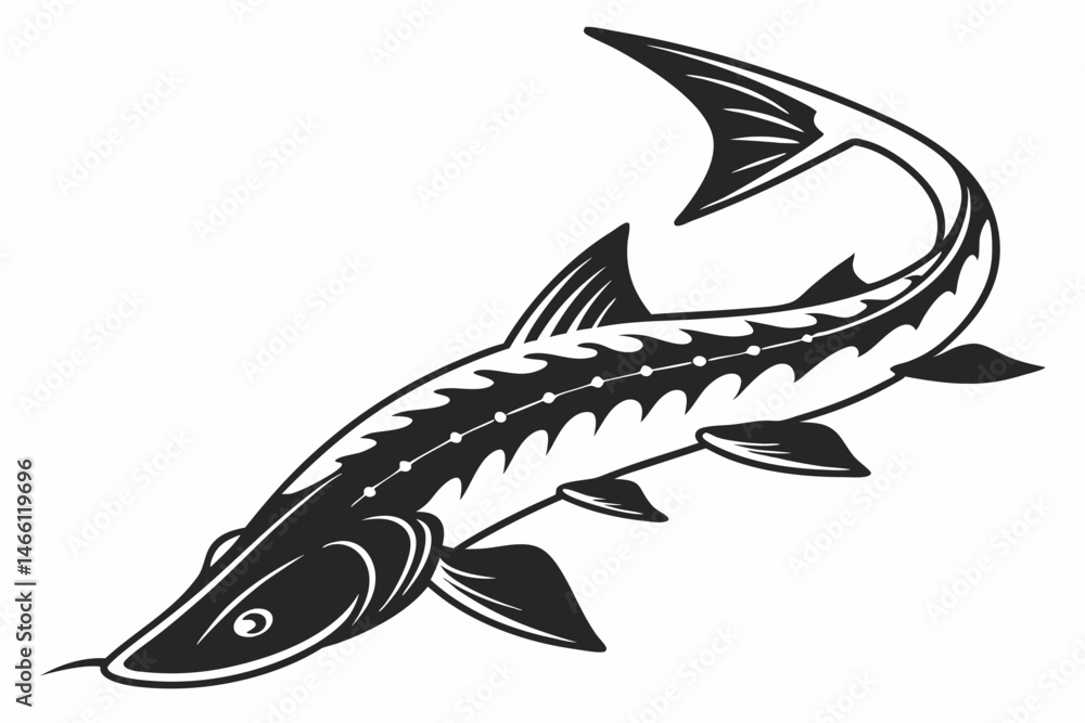 Obraz premium sturgeon sihouette black vector