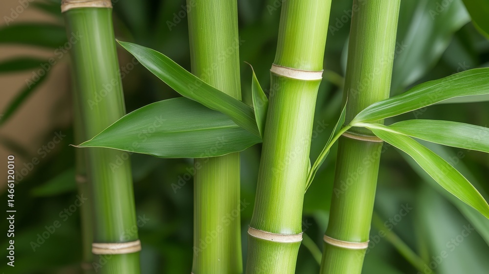 Obraz premium Lush Green Bamboo Stalks with Vibrant Leaves Nature's Serenity