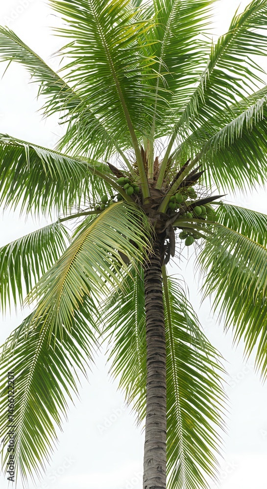 Lush Green Coconut Palm Against Cloudy Sky Lush Green Coconut Palm Against Cloudy Sky