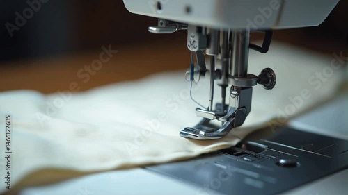 close up of sewing machine working on fabric