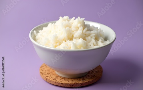 Wallpaper Mural A bowl of fluffy white rice on a cork coaster against a purple backdrop. High quality Torontodigital.ca
