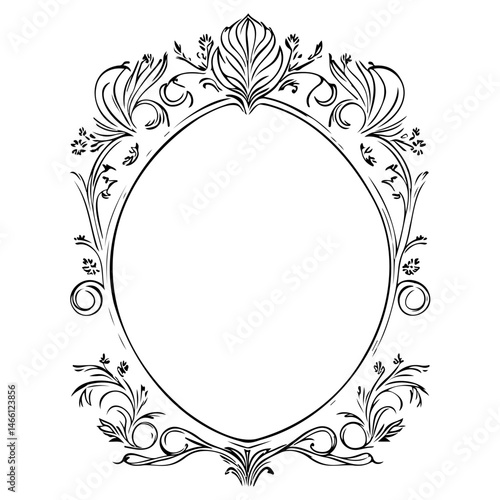 Elegant floral frame with organic swirls and an oval center for design elements