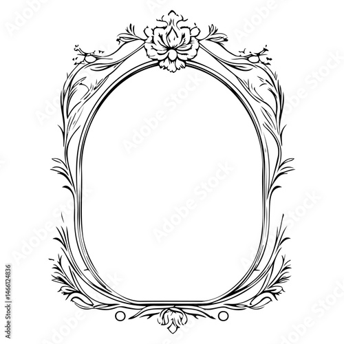 Elegant Floral Frame: A Decorative Ornate Design with Blank Oval Center