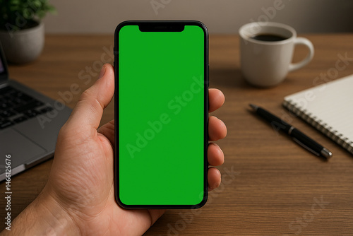 hand with phone green screen