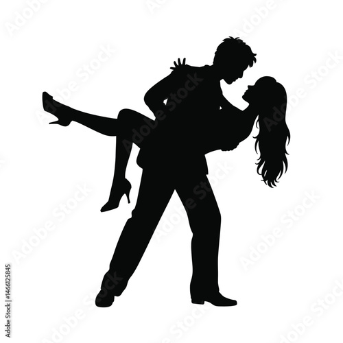 Romantic Couple Silhouette Dancing Close Embrace Passionate Love