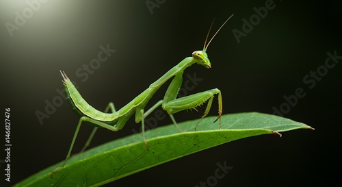 Wallpaper Mural Vibrant Green Praying Mantis on Leaf: A Close-Up Macro Photograph Torontodigital.ca