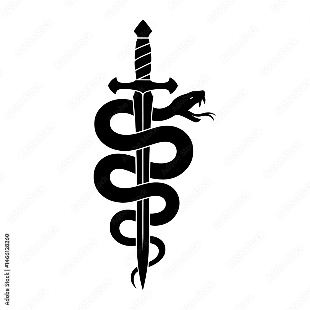Coiled Serpent and Dagger Tattoo. Coiled Serpent and Dagger Tattoo.